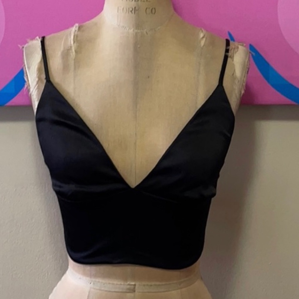 Zara Black Satin Bustier Bra Crop Top